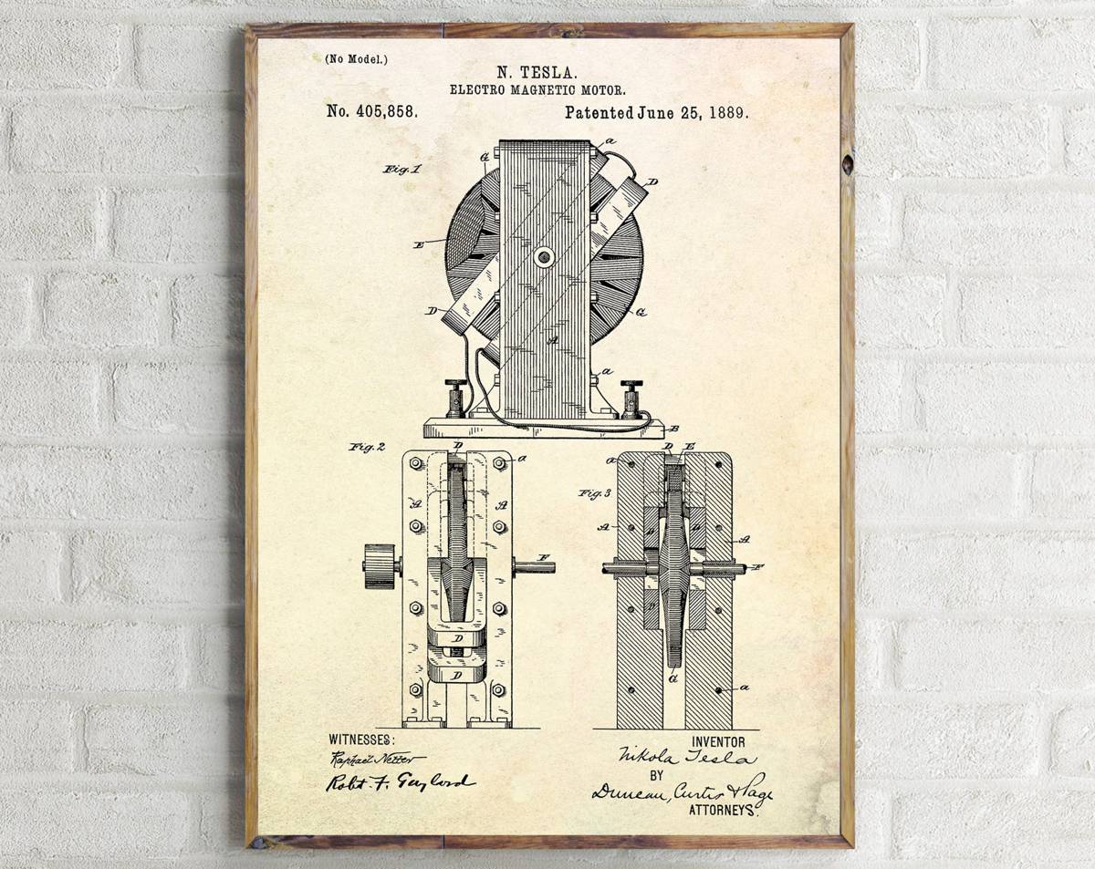 Tesla Magnetic Motor Patent Print. Tesla Wall Art. Tesla Print. Tesla ...