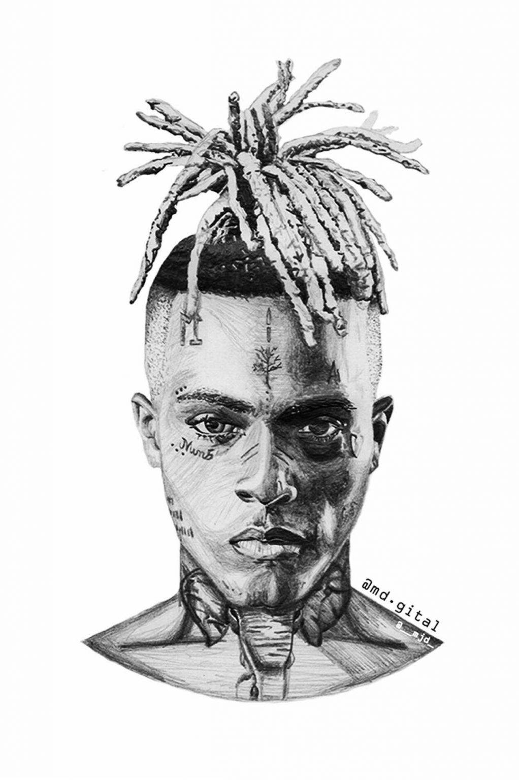 Xxxtentacion Pencil Drawing Portrait Poster Poster Canvas Wall Art Print Rugsers 